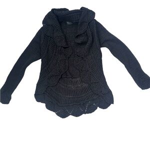 BCBGMAXAZRIA Gray Ruffle Knit Cardigan Sweater Open Front Boho
